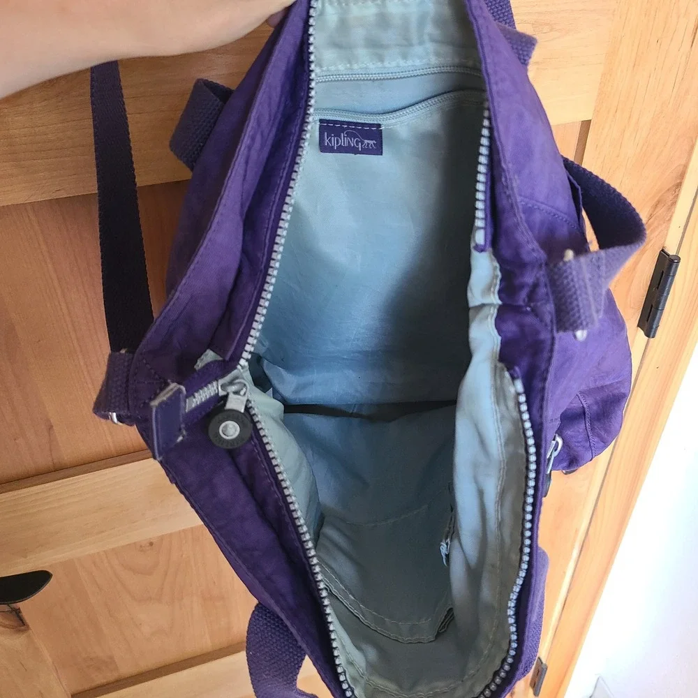 Kipling Purple Messenger Crossbody Shoulder Bag Monkey Violet Nylon Purse Travel